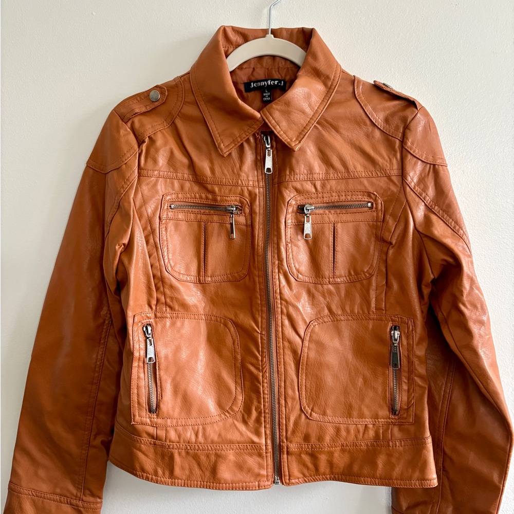 Jenni Cognac Faux Leather Zip Jacket